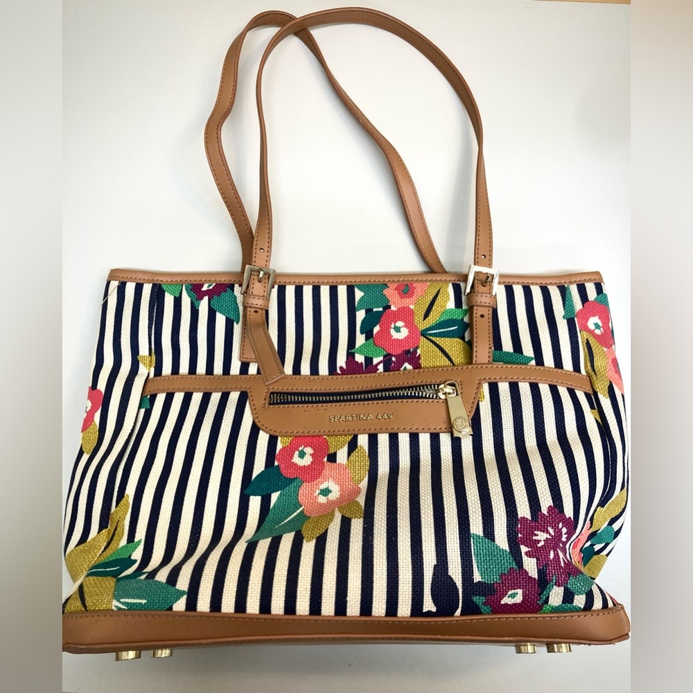 Spartina 449 Navy Floral Stripe Tote - Picture 2 of 11
